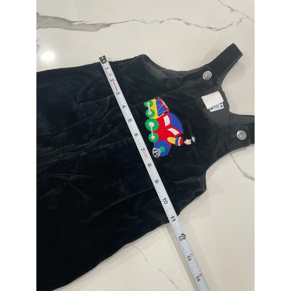 Eiseman Black Velvet Train‎ Embroidered Shortalls Overalls Kids Size 24 Months